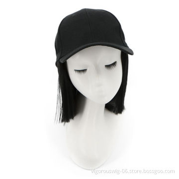 Vigorous Baseball Hat Wig with Hair Extensions Synthetic Short Bob Hairstyles Hat for Women Adjustable Black Baseball Hat